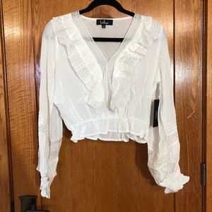 Lulus Ivory Lace Ruffled Balloon Sleeve Top